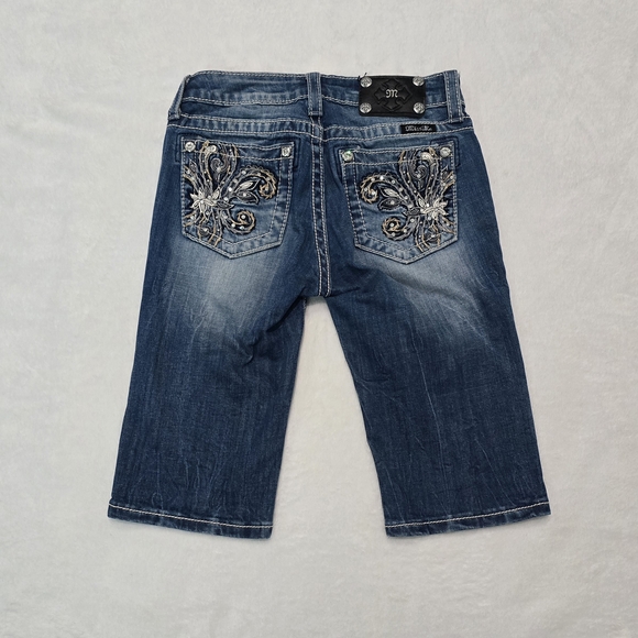 Girl's MISS ME Bermuda Jean Shorts Dark Wash Rhinestone Pockets Size 16 (27x13) - Picture 1 of 5